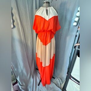 Vince Camuto Orange and Cream Maxi Dress